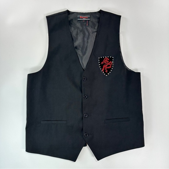 Pannocito Western Embroidered Vest Velvet Crest Rhinestone Black Size M - Picture 2 of 12